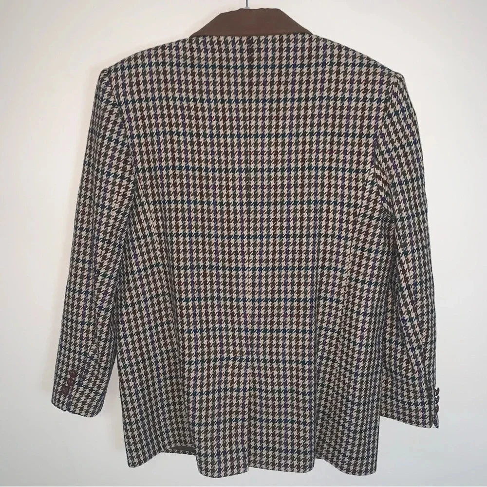 Vintage Tailored Double Breasted Herringbone Blazer Jacket Brown Tan - Picture 2 of 12